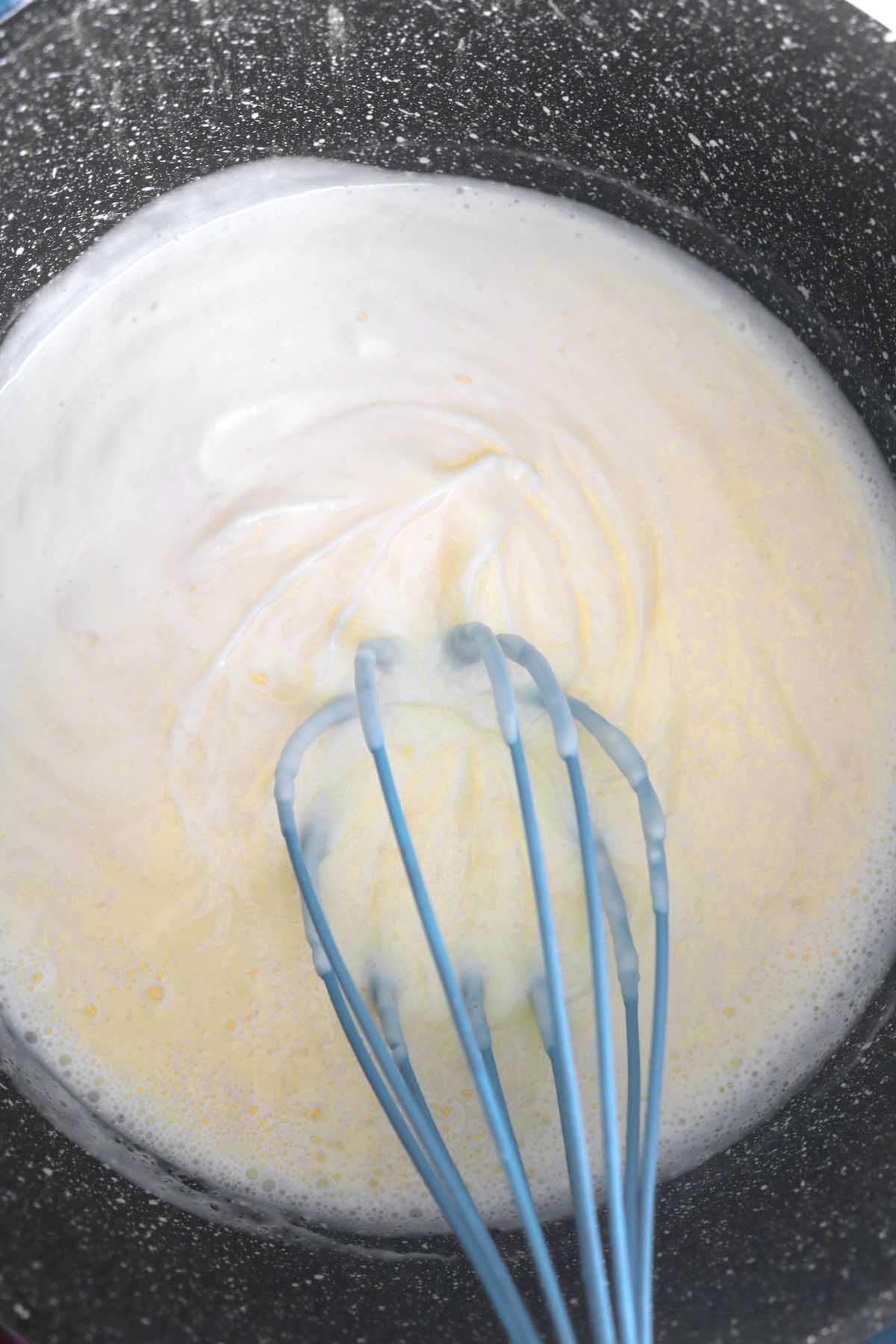 mixing the custard filling