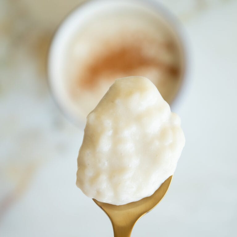 rice pudding on a spoon close up