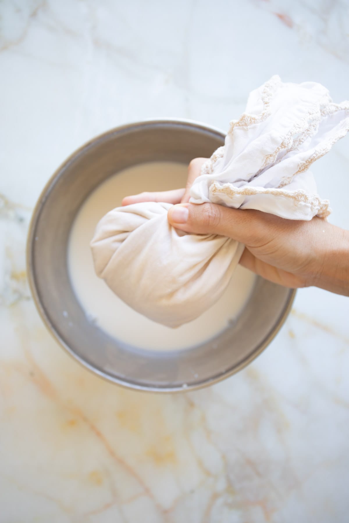 strain the milk until all of the liquids have been removed