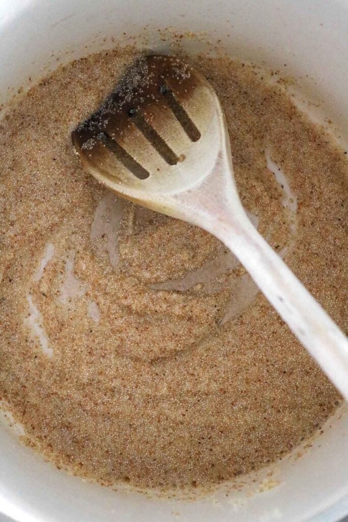 toasting the coarse semolina in a pan