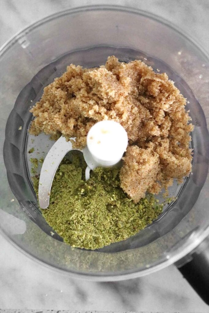 blending the semolina and pistachios together