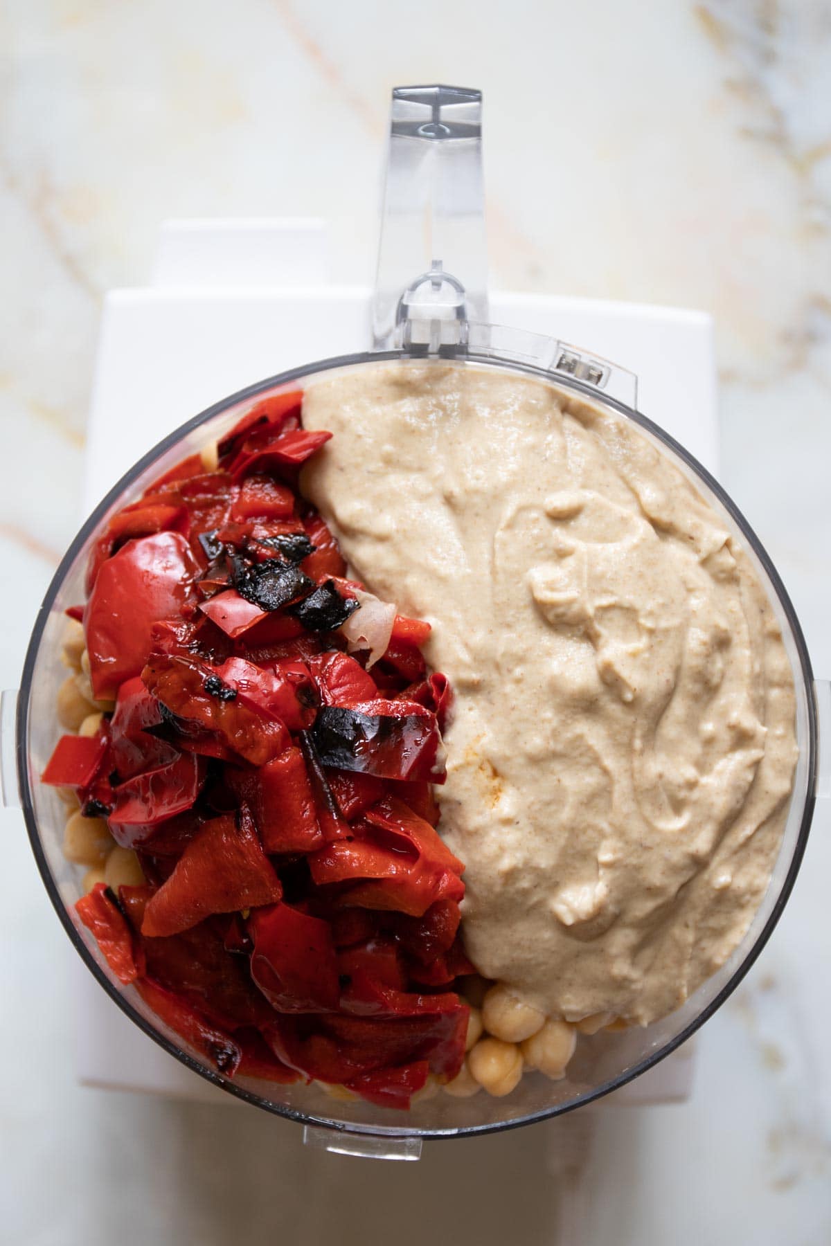 roasted red pepper hummus in a food processor
