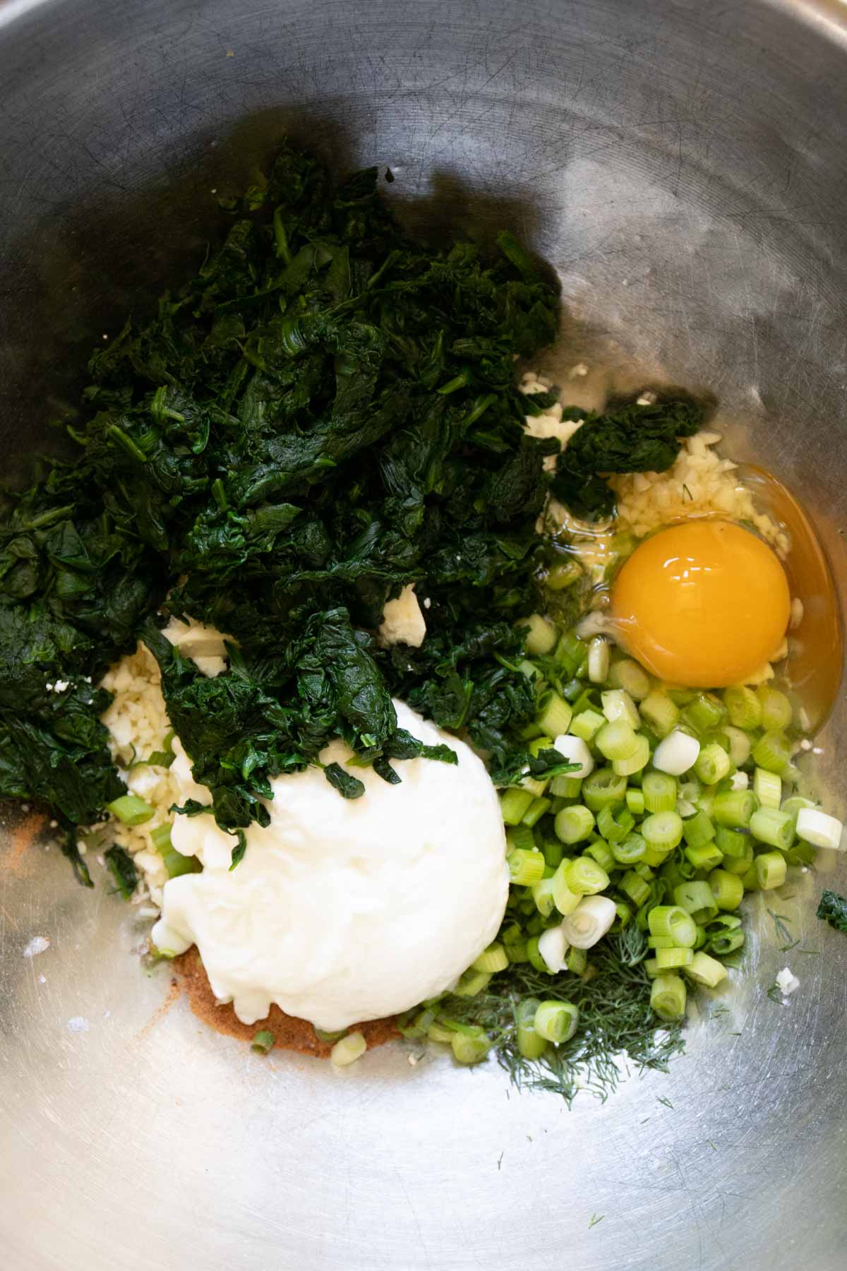 ingredients for the spinach and feta filling