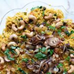 close up of chicken biryani rice
