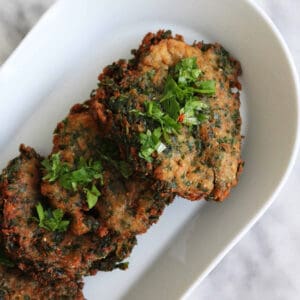 egg fritters on a white plate