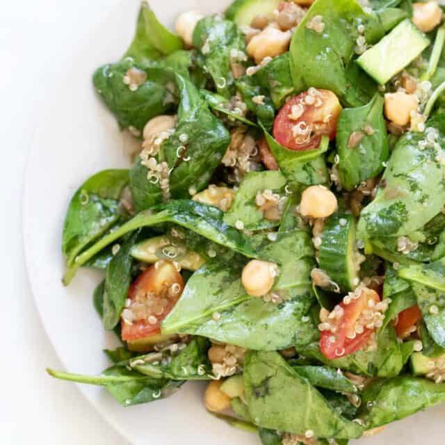 Lentil Quinoa Chickpea Salad With Spinach The Matbakh