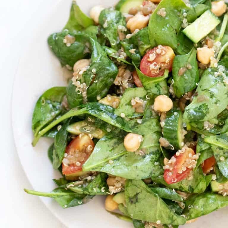lentil quinoa salad with spinach