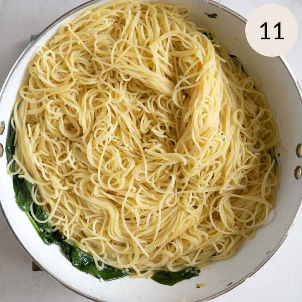 add the cooked angel hair pasta