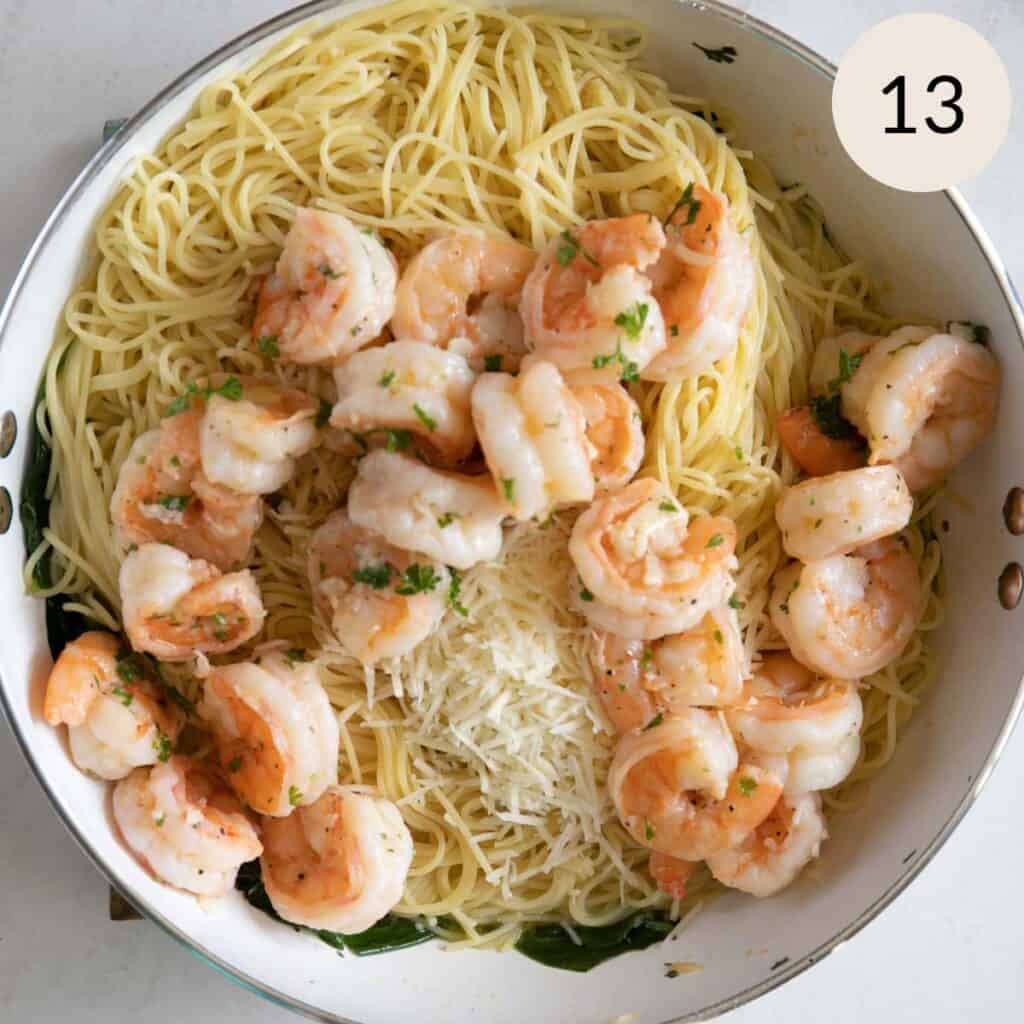 add the garlic shrimp to the pasta