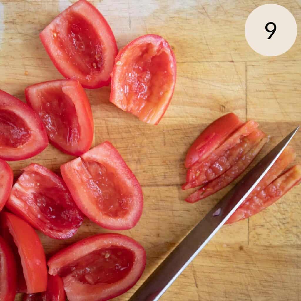 slice the Roma tomatoes longways