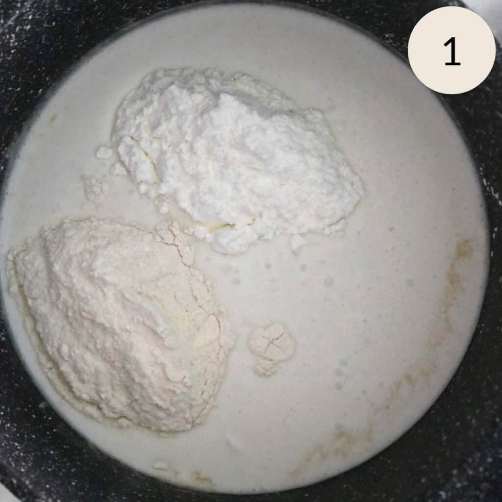 adding flour and cornstarch to cold milk and cold cream