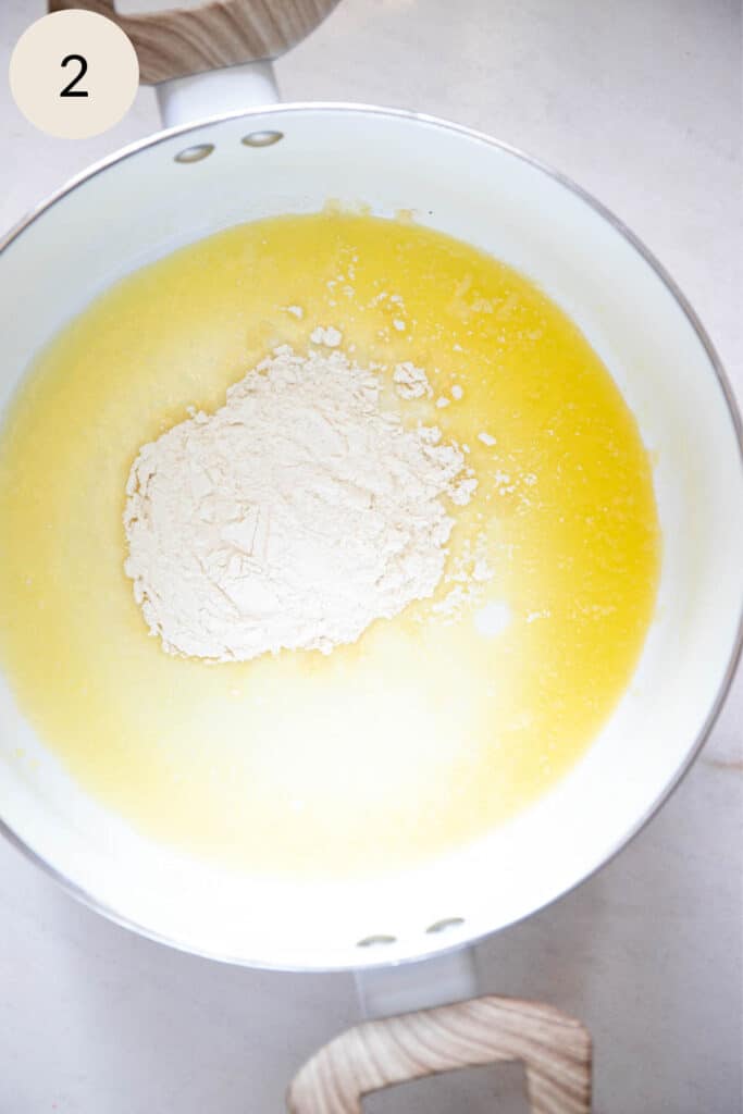 add the flour to the melted butter