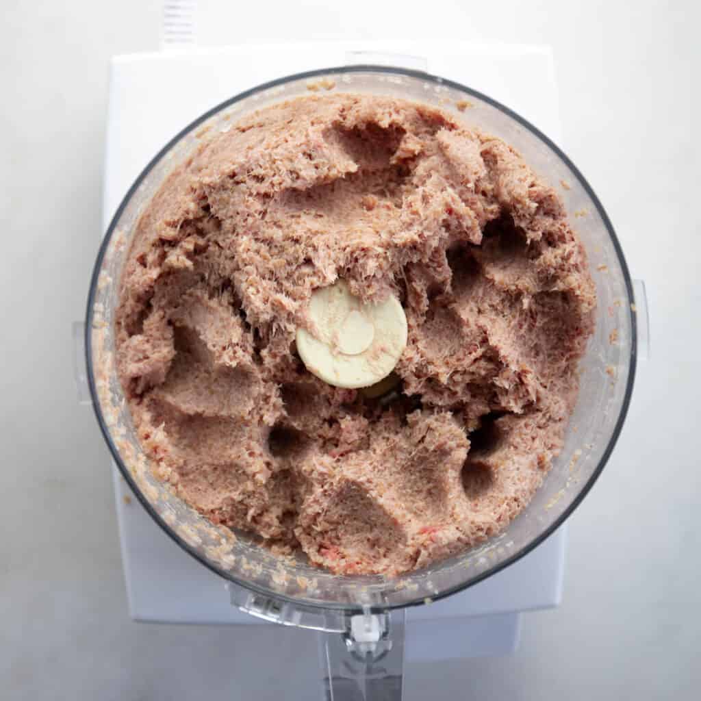 ground kibbeh mixture in a food processor