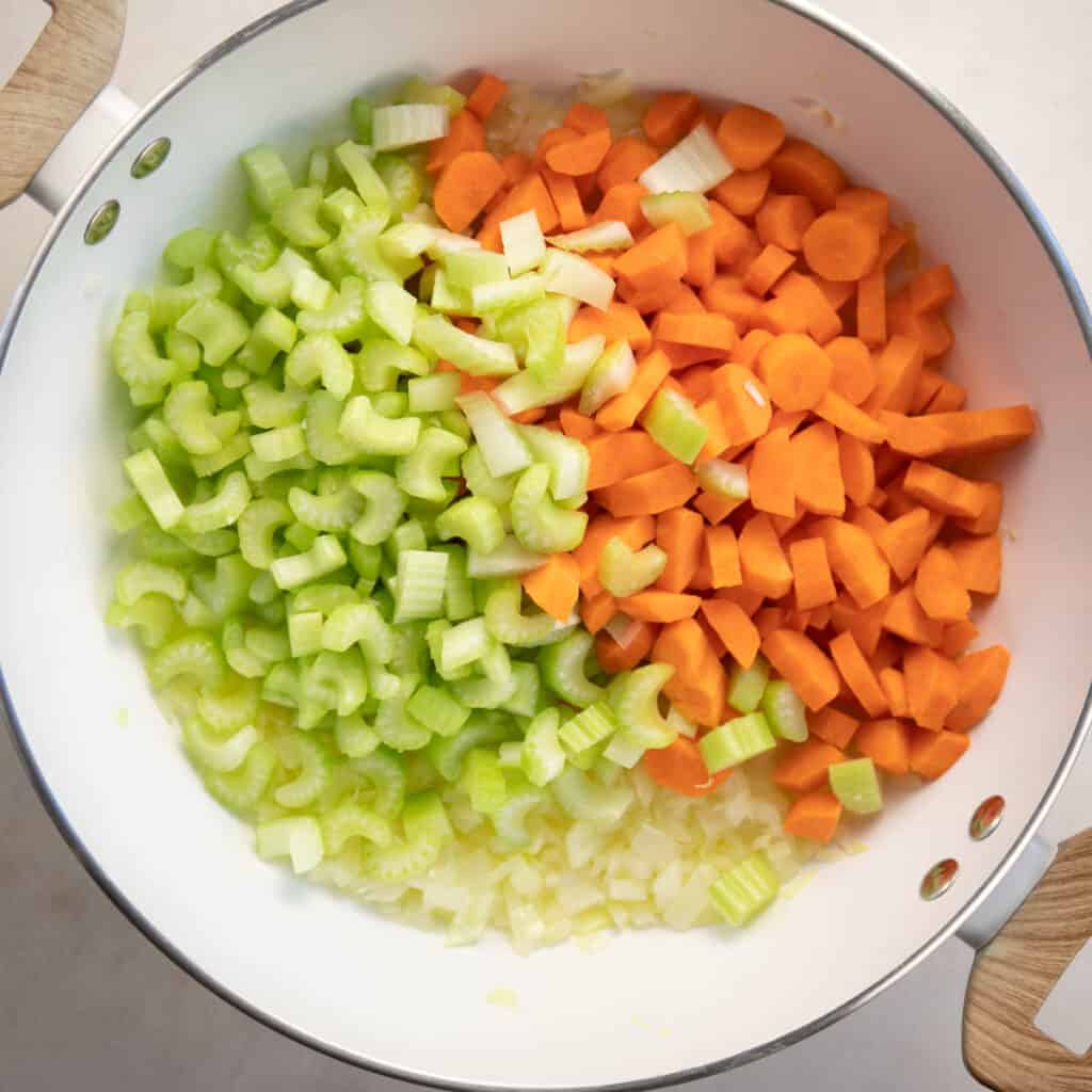 add the chopped carrots and chopped celery