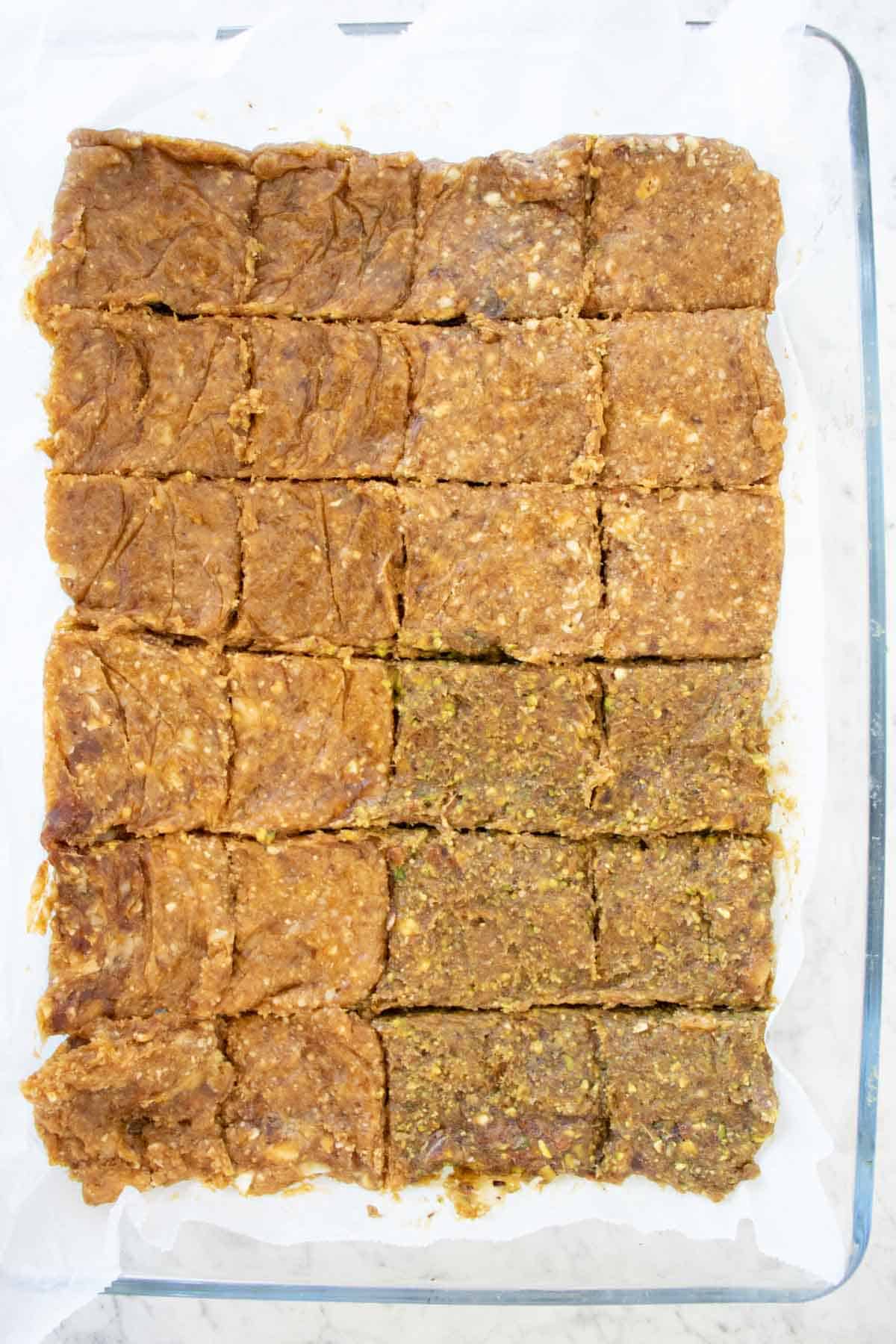 cut the homemade larabars into squares
