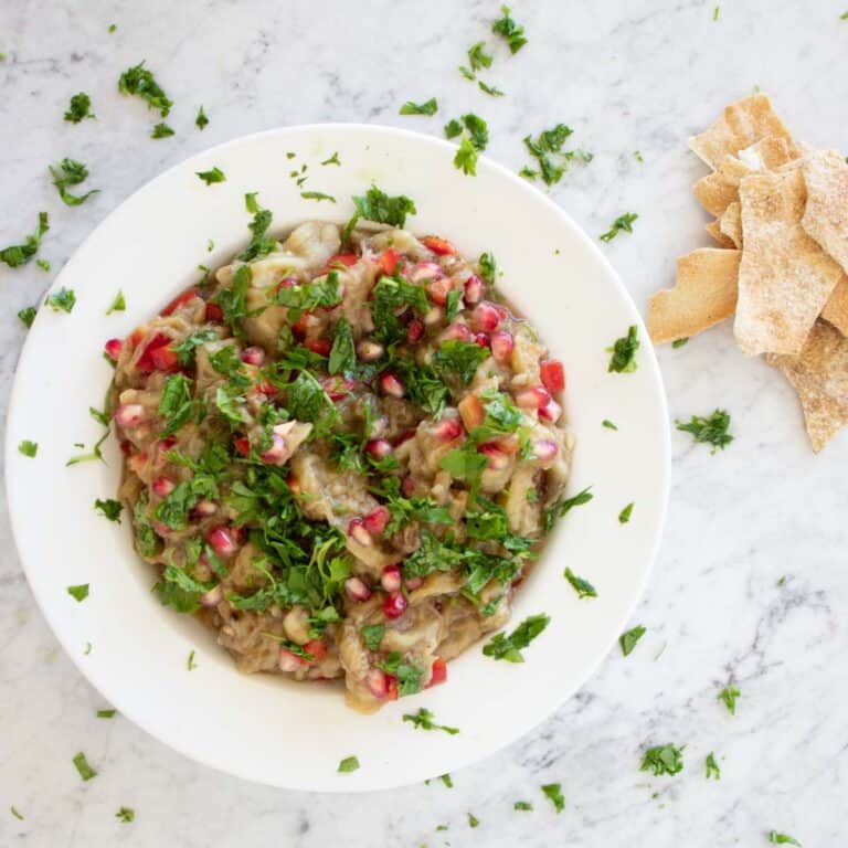 oven-roasted baba ganoush with pomegranate