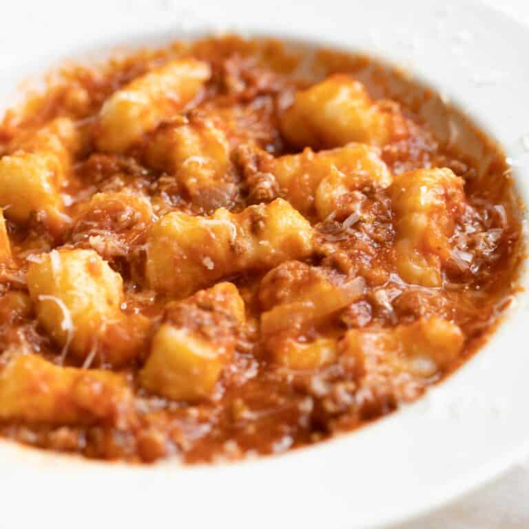 authentic gnocchi with meat pasta sauce.