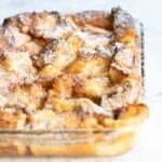 brioche french toast casserole with powdered sugar.