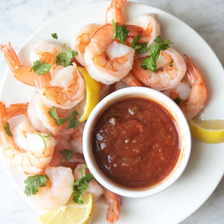 steamed shrimp with homemade cocktail sauce.
