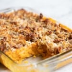 sweet potato casserole with pecans and shredded coconut.
