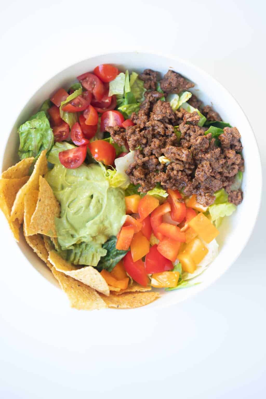 Beef Taco Salad with Avocado Lime Dressing - The Matbakh