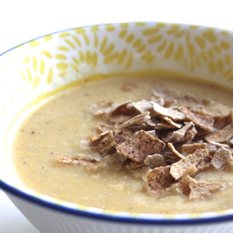 Lebanese lentil soup with toasted pita.
