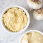 garlic paste with garlic bulbs.