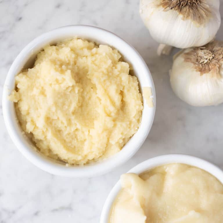 garlic paste with garlic bulbs.