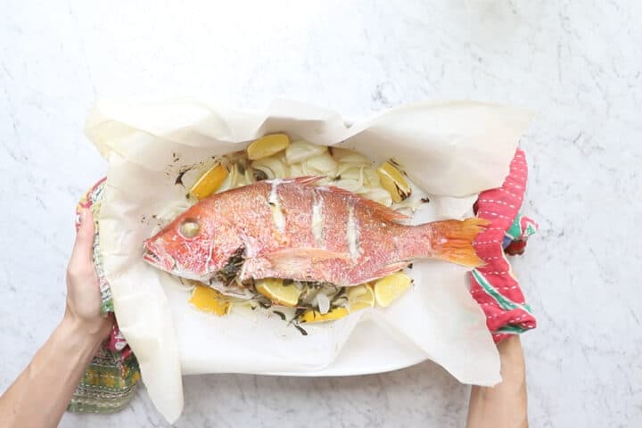 Mediterranean Baked Whole Red Snapper Fish - The Matbakh