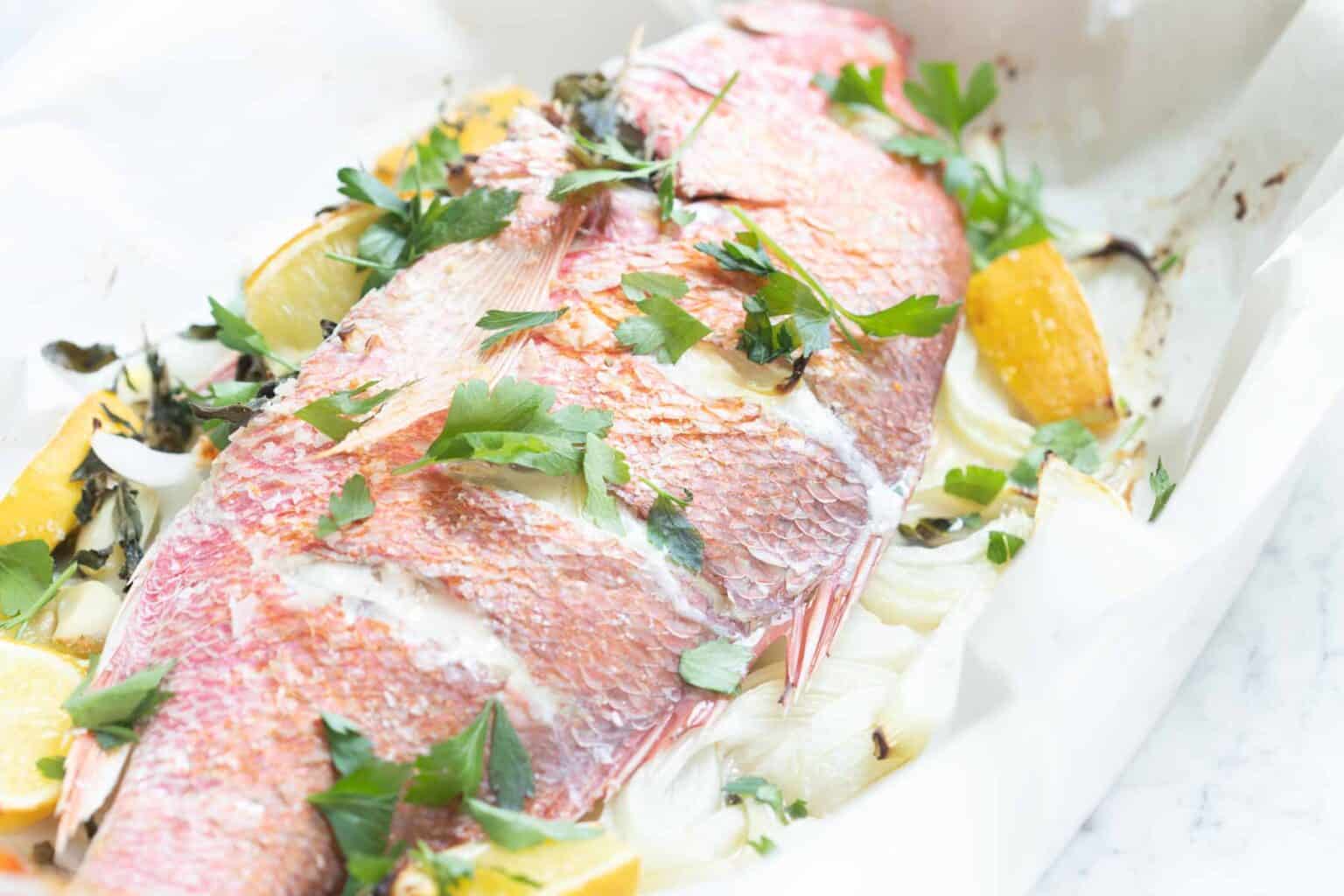 Mediterranean Baked Whole Red Snapper Fish - The Matbakh