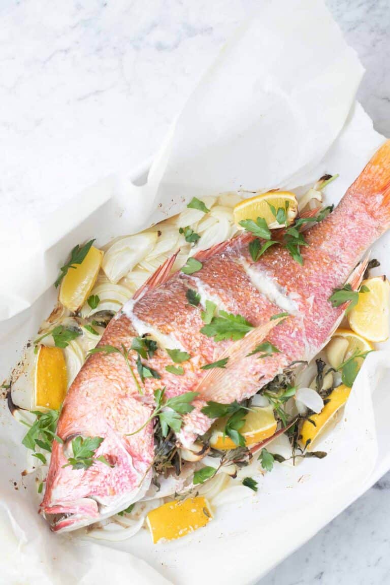 Mediterranean Baked Whole Red Snapper Fish - The Matbakh