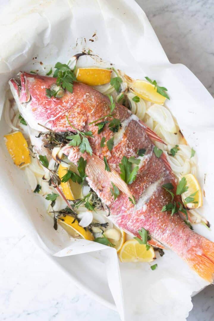 Mediterranean Baked Whole Red Snapper Fish - The Matbakh