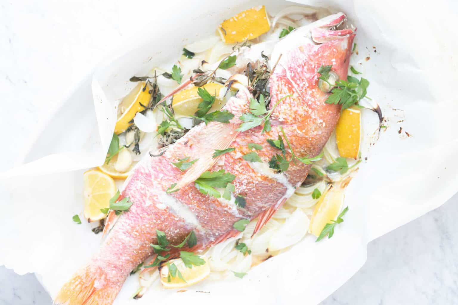 Mediterranean Baked Whole Red Snapper Fish - The Matbakh