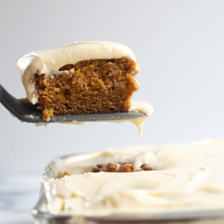 pumpkin cake with cream cheese icing.