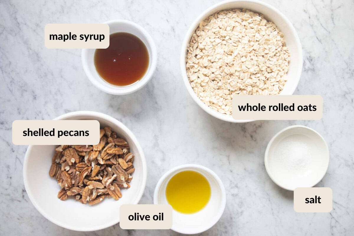 ingredients to make maple pecan granola.