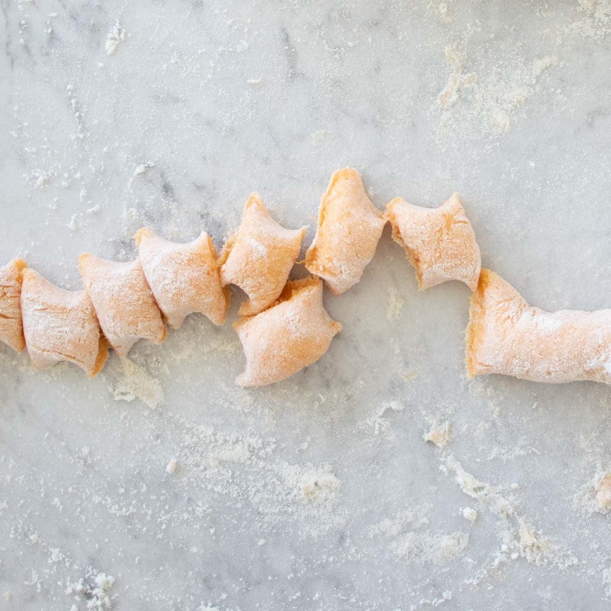 cut sweet potato gnocchi dough.