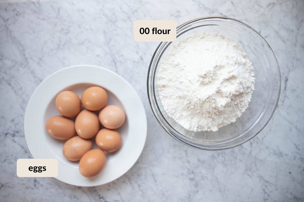 eggs and 00 flour to make homemade egg pasta.