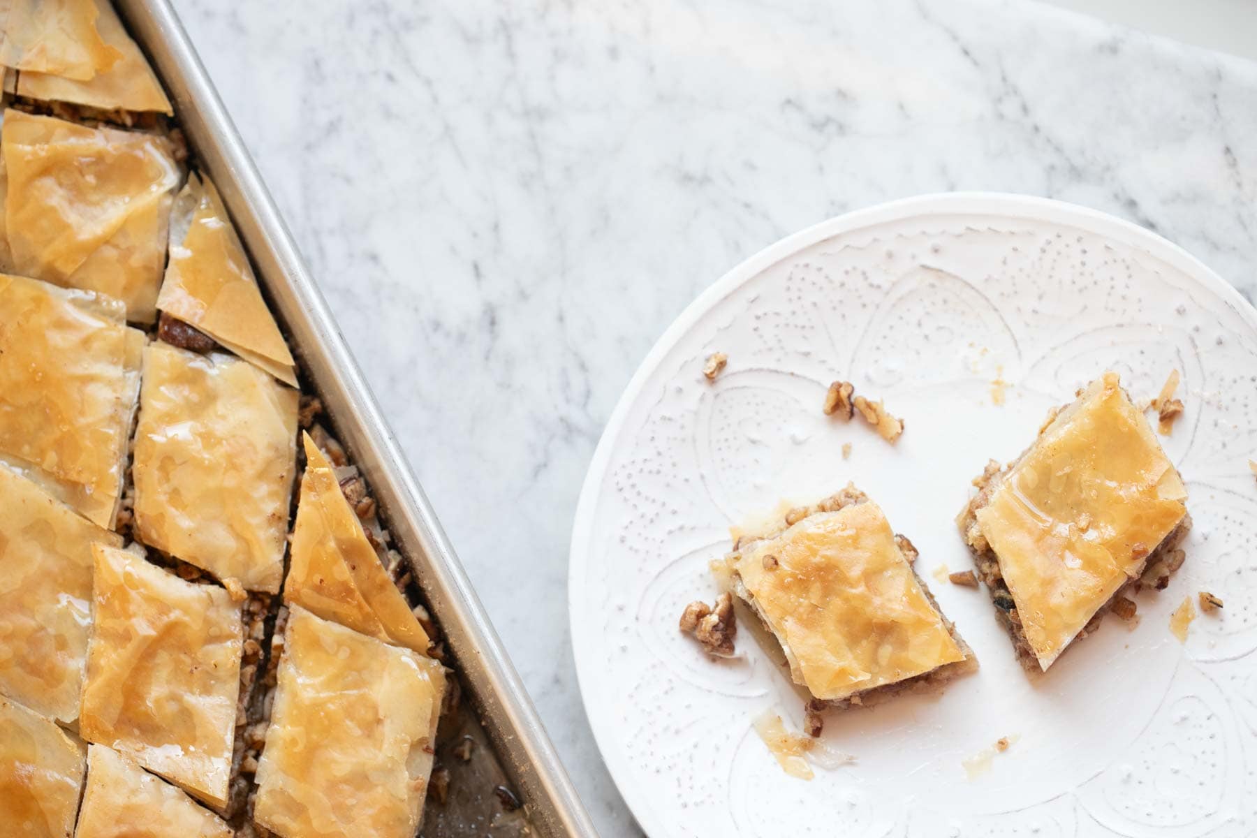 filo dough baklava with crushed cinnamon pecans.