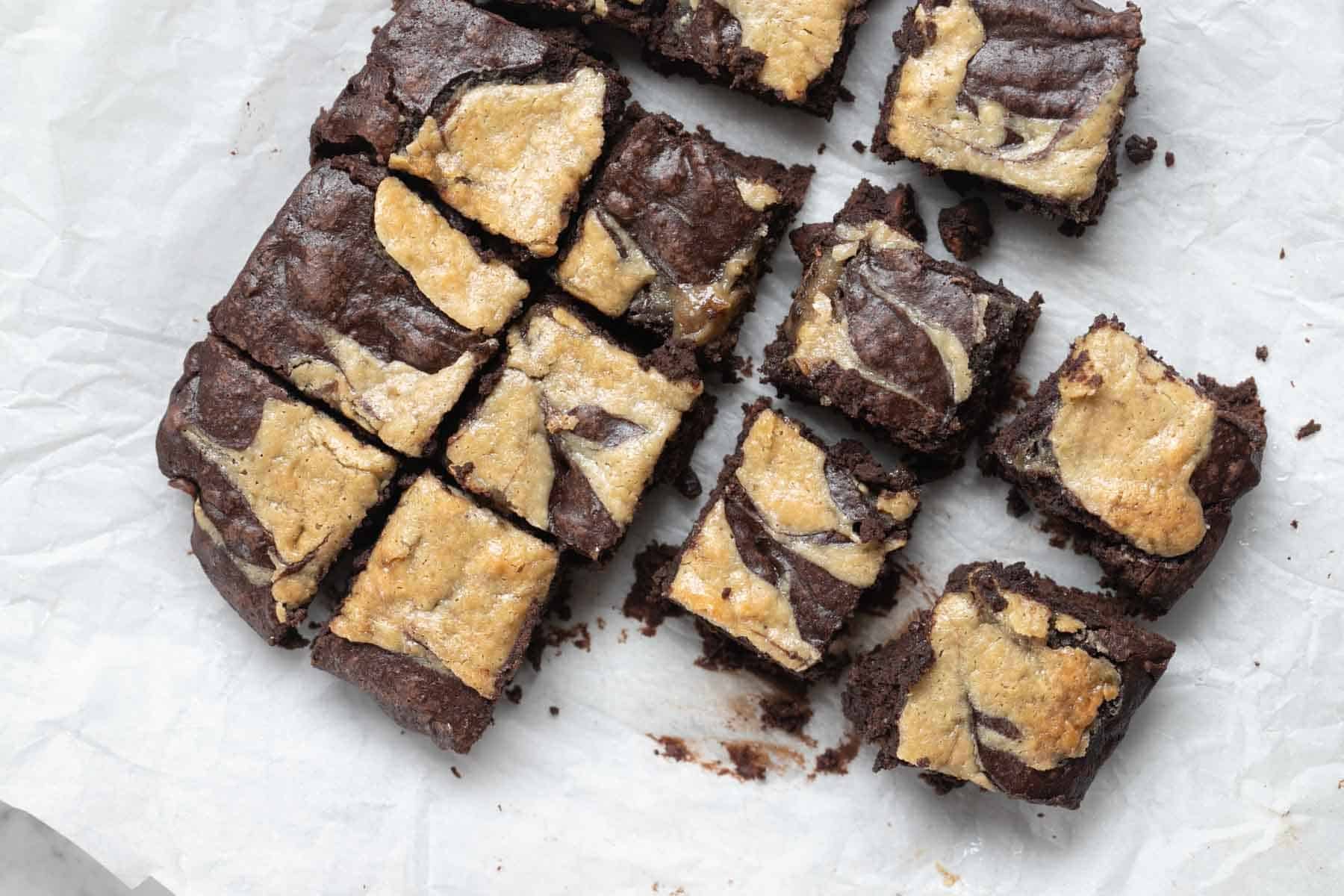 fudgy tahini applesauce brownies cut.