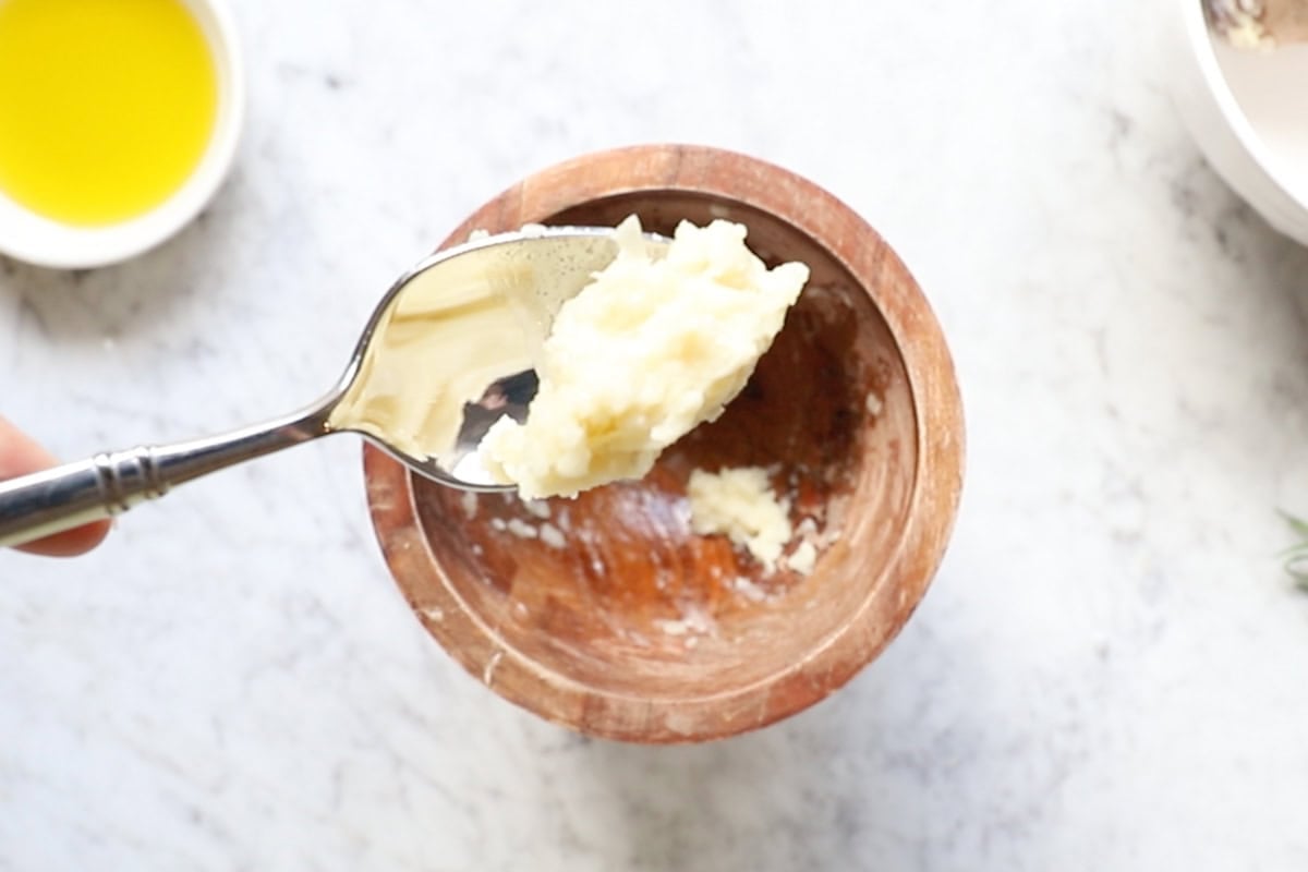 garlic paste crushed in a bowl.