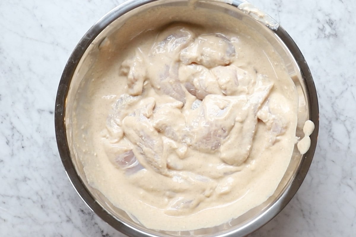 marinated chicken shish tawook tenders.