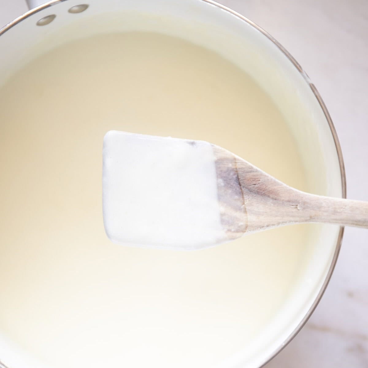 the bechamel sauce is done when it coats the back of a wooden spoon.